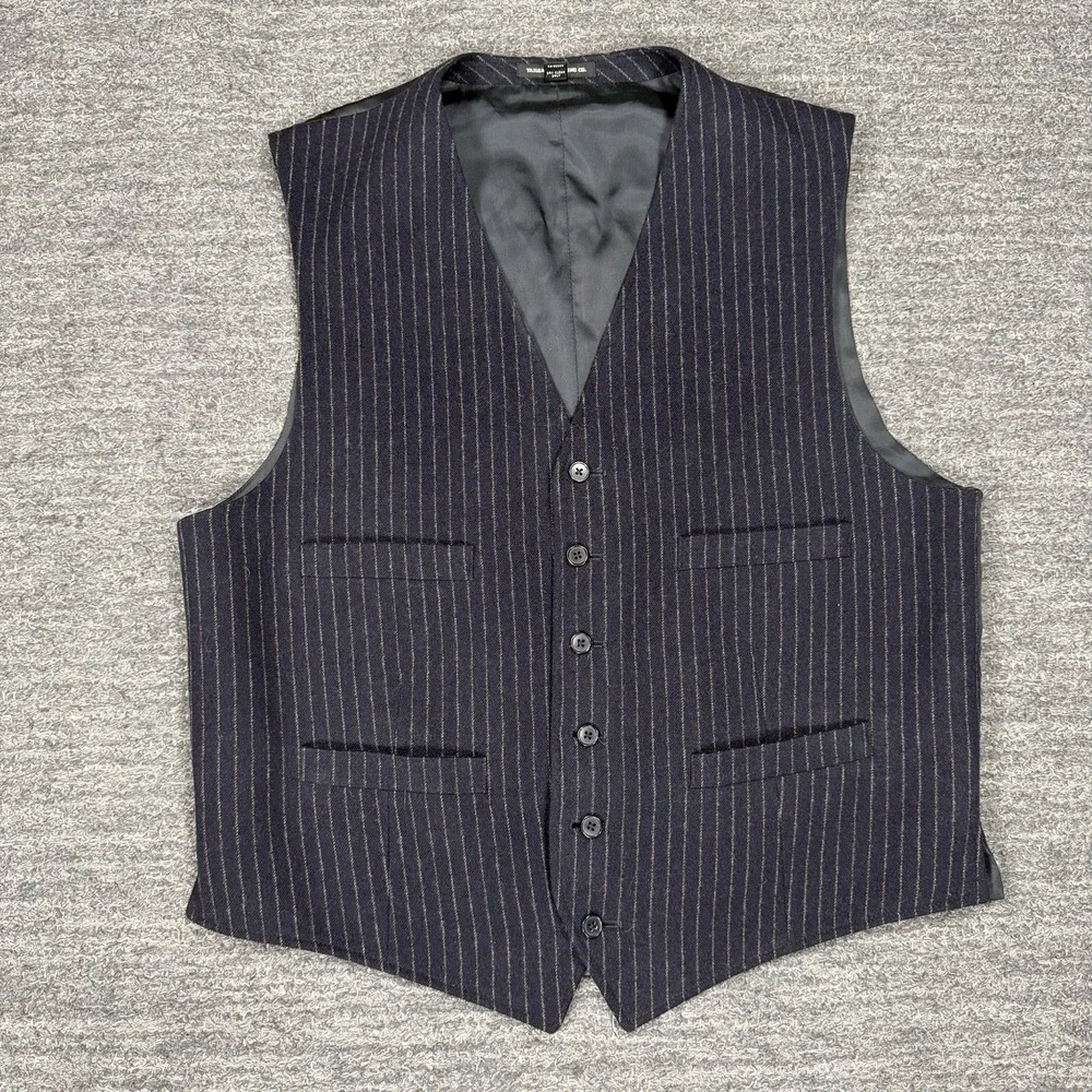 Tailgate Clothing Co Vest Men 42 Navy Pinstripe Wool Suit Waistcoat Y2K Mob VTG